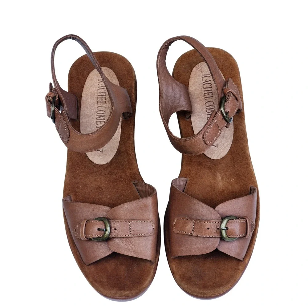 Rachel Comey Brown Leather Platform Wedge Sandal Buckle Strap Womens Slingnack 7
